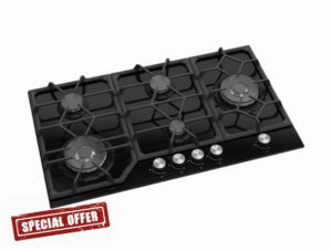 ViandPro 90cm 5 Burner Black Glass Gas Hob With 2 Dual Wok Burners – VP-H905BL.V2