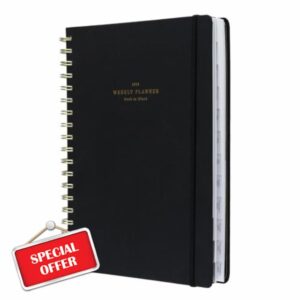Kokonote Diary 2024-2025 Back To Black | Desk Planner 8.3 x 9.8 inch - 21 x 25 cm | 17 Months Academic Diary Week To View | August 2024 - December 2025 | Mid Year Diary 2024-2025 With Stickers & Tabs