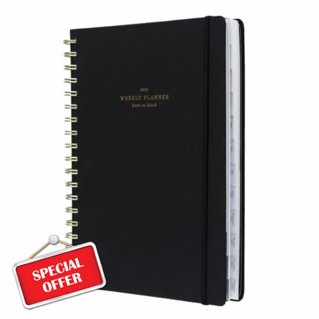 Kokonote Diary 2024-2025 Back To Black | Desk Planner 8.3 x 9.8 inch - 21 x 25 cm | 17 Months Academic Diary Week To View | August 2024 - December 2025 | Mid Year Diary 2024-2025 With Stickers & Tabs
