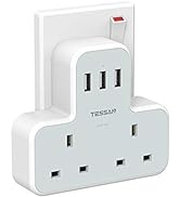 Extension Lead with 3 USB Slots, TESSAN 4 Way Multi Plug Extender with Individual Switches, Wall ...
