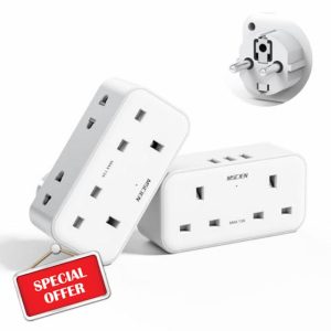 7-in-1 UK to European Plug Adapter with 3 USB