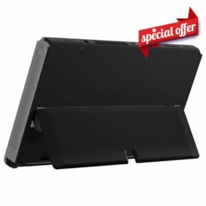 eXtremeRate DIY Console Back Plate Replacement Housing Shell Case with Kickstand for Nintendo Switch OLED Handheld Console – Black [Console and Joycon Without]