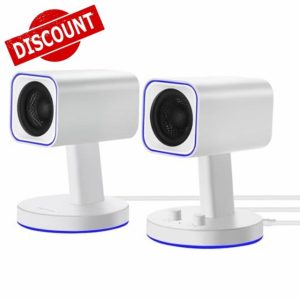 Sanyun SW202 2.25“ Computer Gaming PC Speakers - 24W Fiberglass Speaker Unit - Built-in 16bit DAC Dynamic 3D Surround Sound - Bluetooth 5.2 USB Aux Inputs - RGB Backlit (Pair