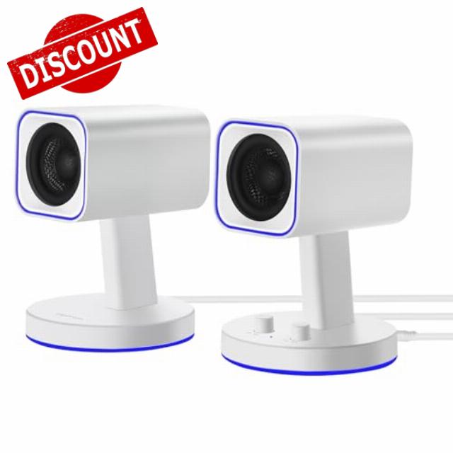 Sanyun SW202 2.25“ Computer Gaming PC Speakers - 24W Fiberglass Speaker Unit - Built-in 16bit DAC Dynamic 3D Surround Sound - Bluetooth 5.2 USB Aux Inputs - RGB Backlit (Pair