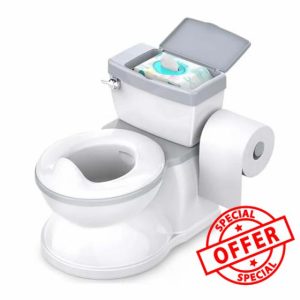 SOUMAS - Potty Training Toilet - Portable Toilet with Anti-Slip Base for Kids - Storage Box and Paper Rod - Flush Button with Sound