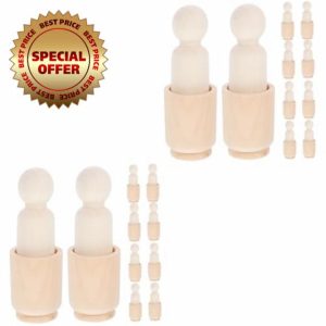 VICASKY 20 Sets Children's Painted Puppets DIY Unfinished Wooden Peg Dolls Blank Wooden Peg Doll Unpainted Wood Pegs Wooden Doll Unfinished Wood Dolls Wooden Peg Dolls Decor Mini Cup
