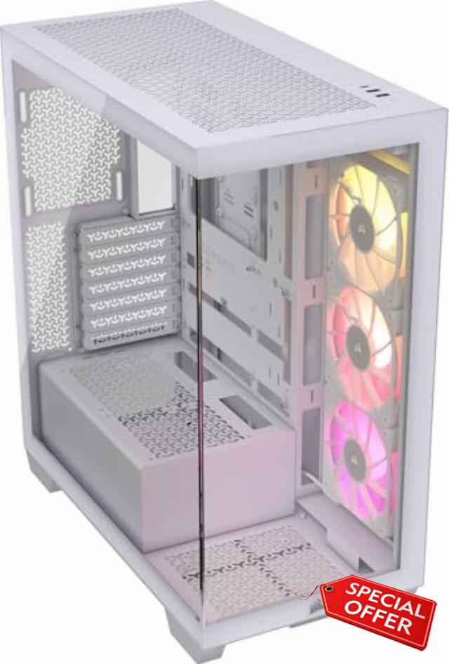 CORSAIR iCUE LINK 3500X RGB Mid-Tower ATX PC Case – Panoramic Tempered Glass – Reverse Connection Motherboard Compatible – 3x CORSAIR iCUE LINK RX120 RGB Fans Included – White