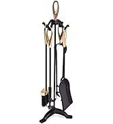 COSTWAY 5 Piece Fire Tools Set, Iron Fireplace Fireside Companion Brush, Poker, Shovel and Tong, ...
