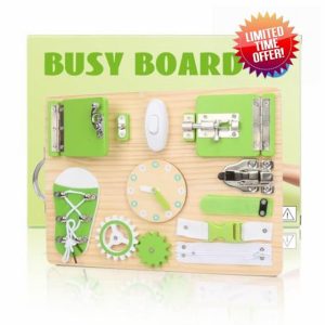 LAMEK Wooden Busy Board for Toddler Montessori Toys for 1 2 3 Year Old Kids Boys Girls Sensory Activity Board for Fine Motor Skills Travel Toy Basic Life Skills Educational Gifts