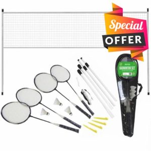 Rexco Professional Badminton Set Premium Deluxe 4 Player Racket Shuttlecock Heavy Duty Frame Poles Net Bag Carry Case Portable Garden Outdoor Beach Sports Game