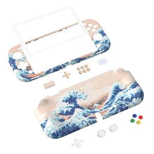 Hard Shell Grip Cover for Nintendo Switch Lite w/Screen Protector & Thumb Grip Caps & Button Caps - Pixel Great Wave