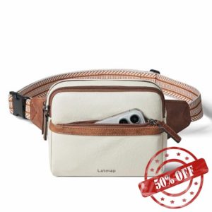 LATMAP 3L Fanny Pack Bumbags for Women Men 4-Zipper Pockets Belt Bag Sling Waist Pack Faux Leather Chest Bag Beige