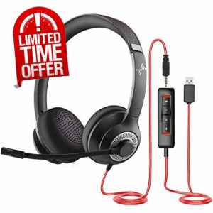 EAGLEND Headset with Microphone for PC Wired Headphones - USB C 3.5mm Headsets with Noise-Cancelling Microphone for Laptop - Type-C Computer Headphones with Mic in-line Control for Home