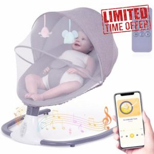 Baby Bouncer Baby Swing Chair Electric: Baby Bouncer from Birth Baby Rocker with Remote Control - Baby Bouncer Chair 4 Speeds 12 Preset Lullabies 4 Timer Newborn Cradle BT Connection USB Flash Drive