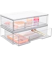 Vtopmart 2 Pack Stackable Storage Drawers, Acrylic Organiser with 16 Non-slip Mat, Bathroom Organ...