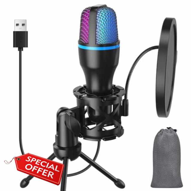 USB-Microphone for Computer/PC Gaming - Entry Level Cardioid Condenser Mic with Tripod Stand