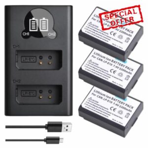 PowerTrust 3Pcs LP-E10 Battery with Charger for Canon EOS 1300D