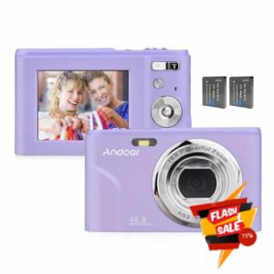 Andoer Portable Digital Camera 48MP 1080P 2.4-inch IPS Screen 16X Zoom Auto Focus Self-Timer 128GB Extended Memory Face Detection Anti-shaking with 2pcs Batteries Hand Strap Carry Pouch