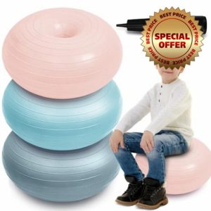 Lewtemi 3 Pcs Flexible Seating for Classroom Elementary Yoga Ball Chairs for Kids Donut Exercise Ball Chair Inflatable Yoga Ball with Inflator for Student Desk Chairs Exercise(Morandi Color)