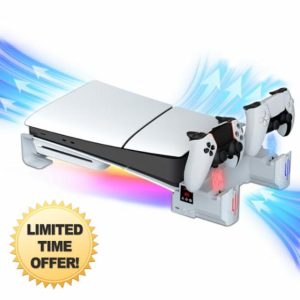 Hosanwell PS5 Slim Horizontal Stand with Dual Controller Charger