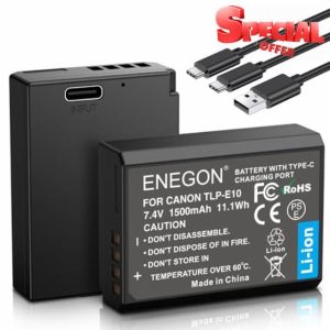 ENEGON LP-E10 USB C Direct Charging Replacement Batteries 1500mAh (2-Pack) with 2 in 1 USB-C Charging Cable for Canon EOS 2000D