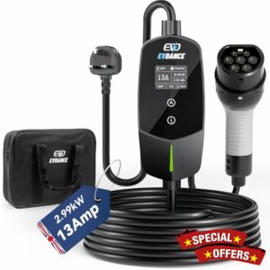 EVDANCE EV Charger Cable Type 2 to 3 Pin Plug 20ft/6.1m [6/8/10/13A] Current Adjustable Portable Electric Car Charger with 0-12h Time Delay