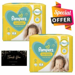 Newborn Nappies Bundle with 2 Packs of Size 0 Nappies | 48 Newborn Nappies Size 0 with Hubsidia Thank You Card