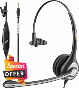 Wantek Computer Headset with Microphone 3.5mm Jack Noise Cancelling Mic & Audio Controls