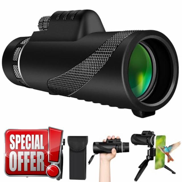 Monocular Telescope for Adults 40X60 Monoculars Telescope High Power with Smartphone Holder Tripod BAK4 Prisms FMC Lens Compact Waterproof HD Pocket Telescope Scope Wildlife Bird Watching Hiking