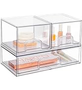 Vtopmart 4 Pack Stackable Storage Drawers, Acrylic Organiser with 32 Non-slip Mat, Bathroom Stora...