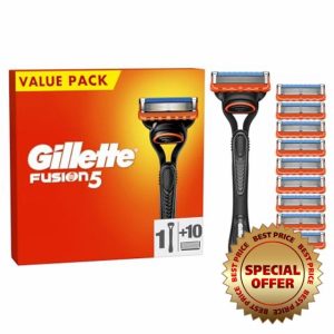 Gillette Fusion5 Men's Razor + 10 Razor Blade Refills with Precision Trimmer