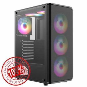 CiT Delta Black Mid-Tower PC Gaming Case ATX with Mesh+Accented ABS Front & Tempered Glass Side Panel with 30% Tint with 6 x Infinity 120mm ARGB Inner-Ring Fans & 6-Port Hub Included