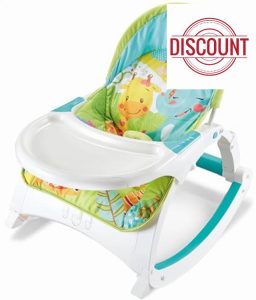 LEOM 2-in-1 Baby Rocker Safari Musical Soothing Vibration Baby Chair with Toy Bar & Feeding Tray