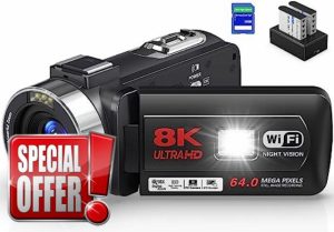 Camcorder 8K 64MP Video Camera 18X Digital Camera Video Camera for YouTube 3.0 inch Flip Screen Vlogging Camera with 32GB SD Card