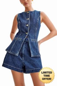 Women Blazer Vest 2 Piece Set Button Down Sleeveless Vest Tops High Waist Short Pants Suit Going Out Vest Sets