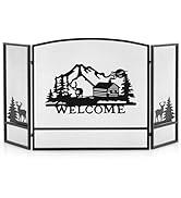 COSTWAY 3 Panel Folding Fire Guard, Large Fireplace Screen Fence with Flexible Hinges, Wrought Ir...