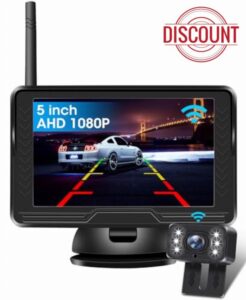 【Stable Signal】Wireless Reverse Camera AHD 1080P Reversing Camera with 5 inch Monitor 6 LED Light 170° Wide Angle Reverse Camera Kit for Car Van Caravan IP69 Waterproof DIY Guide Line