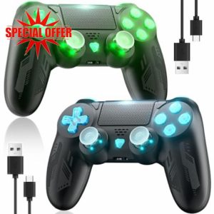 Bonacell 2Pack Wireless controllers for Ps-4 Gamepad with LED 6-Axis Motion Sensor Turbo Touch Pad Joystick for P-s4/pro/slim/PC Windows
