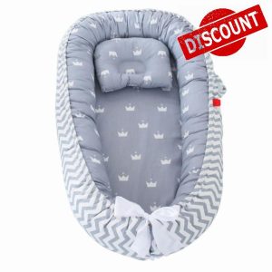 SHITOOMFE Baby Nest Baby Nest with Pillow Cotton Ergonomic 0-3 Age Breathable Portable Baby Nest Pod Detachable Washable Zip Lifting Handle Print Lounger with Strap Type6