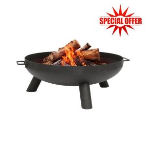1x Round Iron Fire Pit - 68cm - Black - Medium Outdoor Garden Patio Camping Firepit Wood Log Burner Bonfire Heater Bowl - By Hammer & Tongs