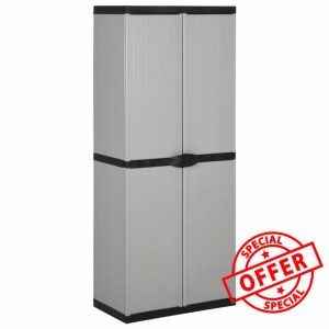 Gecheer Garden Storage Cabinet Outdoor Outdoor Patio Terrace Backyard Cupboard with 3 Shelves Garden Storage Shed Lockable Garden Storage Furniture Grey&Black 68x40x168 cm Outdoor Storage Boxes Type2