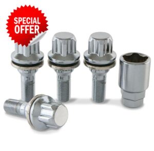 Precision - Silver Locking Wheel Bolts - Compatible with Peugeot 3008 - M12 x 1.25 x 25mm - Flat Seat - SFP