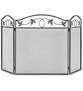 COSTWAY 3 Panel Folding Fire Guard, 133cm Wide Fireplace Screen with Flexible Hinges, Wrought Iro...