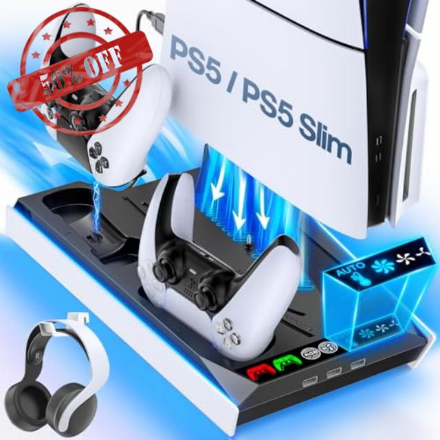 PS5 Slim / PS5 Cooling Stand with Auto Turbofan & 3-Level Speeds