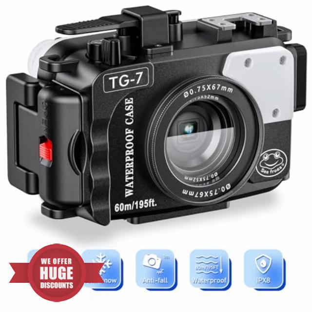 Sea frogs Underwater Camera Case compatible with Olympus TG-6/7 IPX8 60m/197ft Maximum Diving Depth White Waterproof Camera Housing for Diving