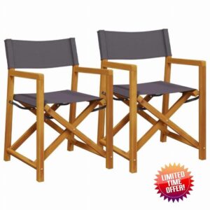 idaXL Folding Garden Chairs - 2 pcs Dark Grey Fabric