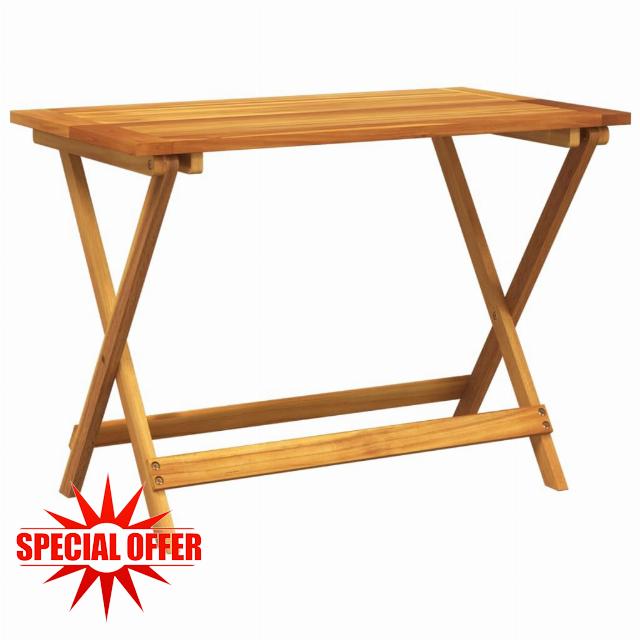 idaXL Folding Acacia Wood Garden Table - Rectangular Outdoor Patio Dining Table