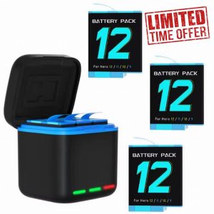 WYLDPRO Triple Battery Charger with 3 Batteries for GoPro (HERO 12