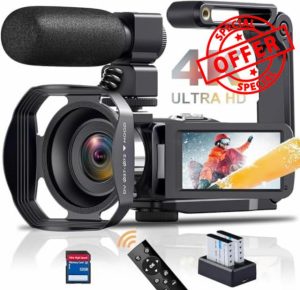 Camcorder 4K Video Camera 48MP 60FPS 18X Digital Zoom Camcorder WiFi IR Night Vision Vlogging Camera for YouTube 3.0'' IPS Touch Screen Camera Recorder with SD Card