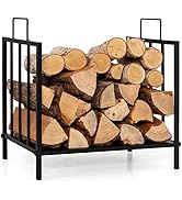 COSTWAY Firewood Rack, 83x33x77cm Heavy Duty Fireplace Log Holder with Removable Kindling Holder,...